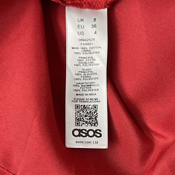 ASOS Dress Womens 4 Red Broderie Tiered Cami Maxi Eyelet Sundress Cotton Lined - Picture 14 of 16